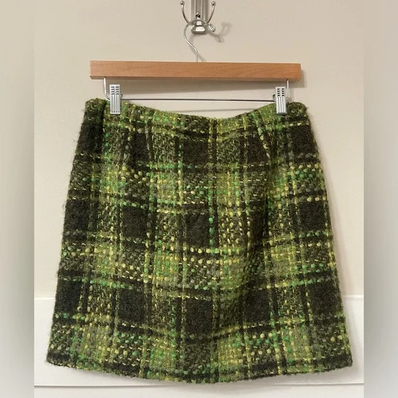 Cynthia Steffe Multi-Green Wool Blend Tweed Style Mini Skirt Size 10 - Picture 6 of 10